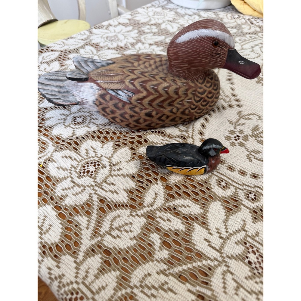 Vintage Hand Painted Wooden Duck Decoy Set of 2 Mallard Wood Duck Figurines